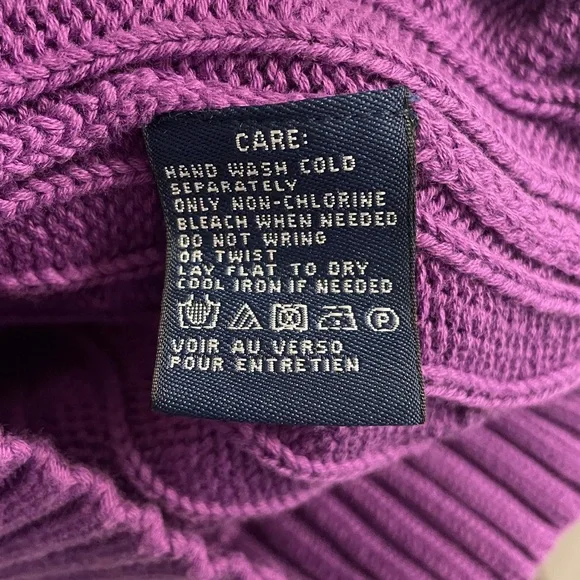 Ralph Lauren Purple Cable Knit V-Neck Cotton Sweater - Picture 5 of 16